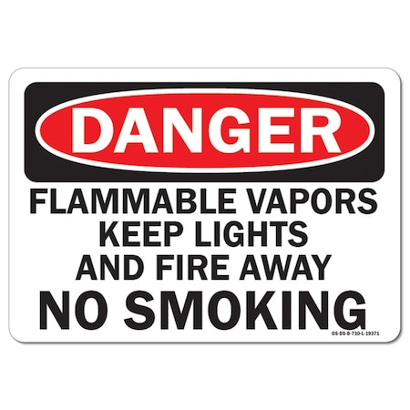 Signmission OSHA Flammable Vapors Keep Lights & Fire Away No Smoking 5in X 3.5in, 3.5" W, 5" L, Lndscp, PK10 OS-DS-D-35-L-19371-10PK